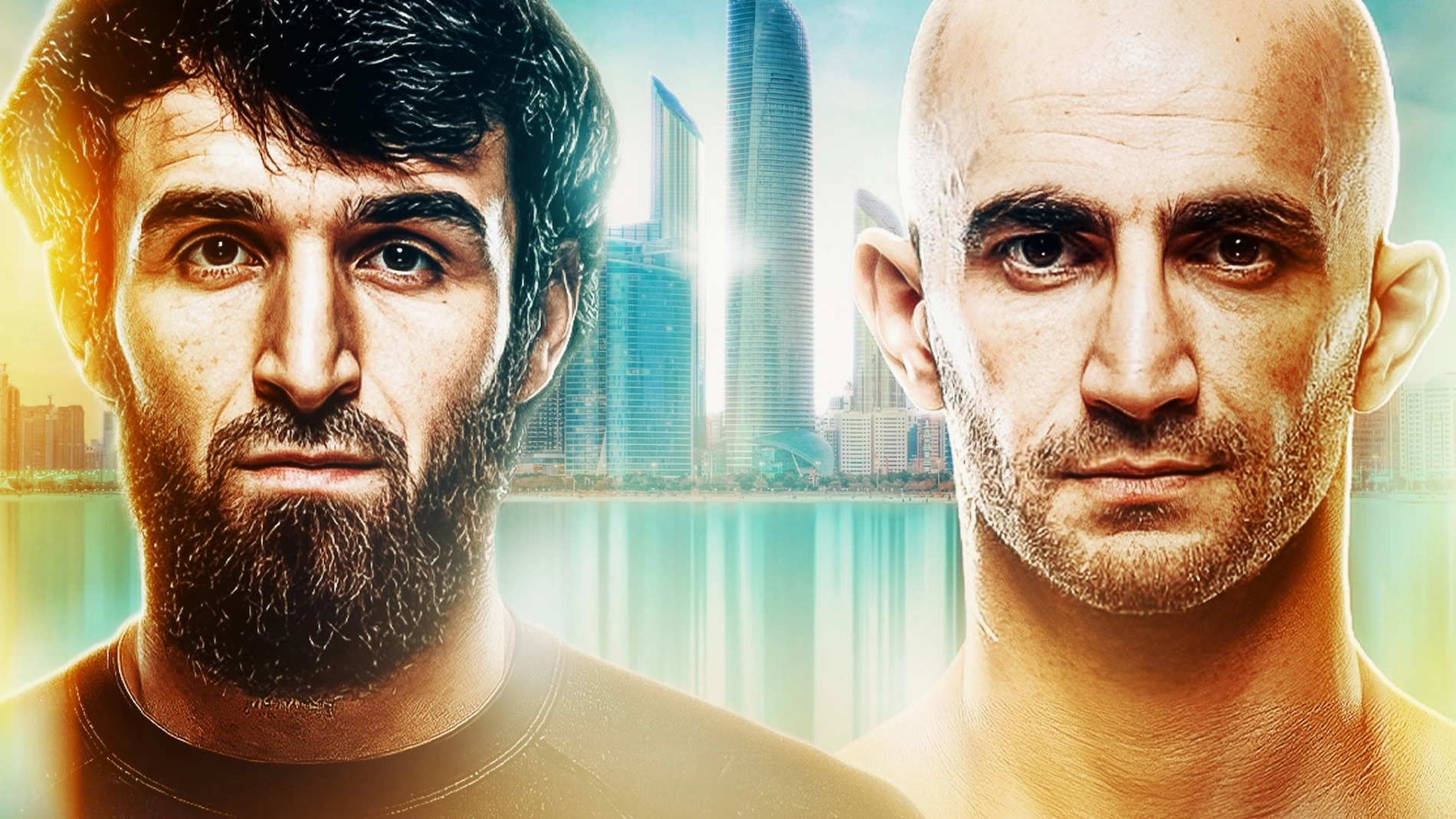 Promotional graphic for the RAF Abu Dhabi matchup between Zabit Magomedsharipov and Giga Chikadze.