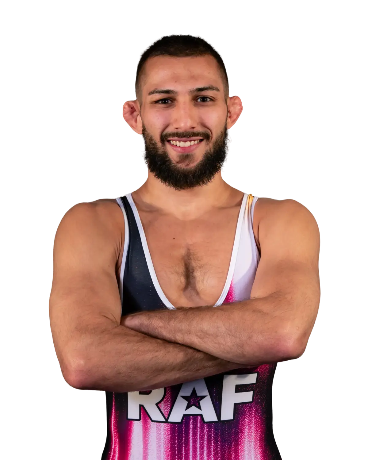 Upper-body portrait of Vito Arujau, RAF athlete.