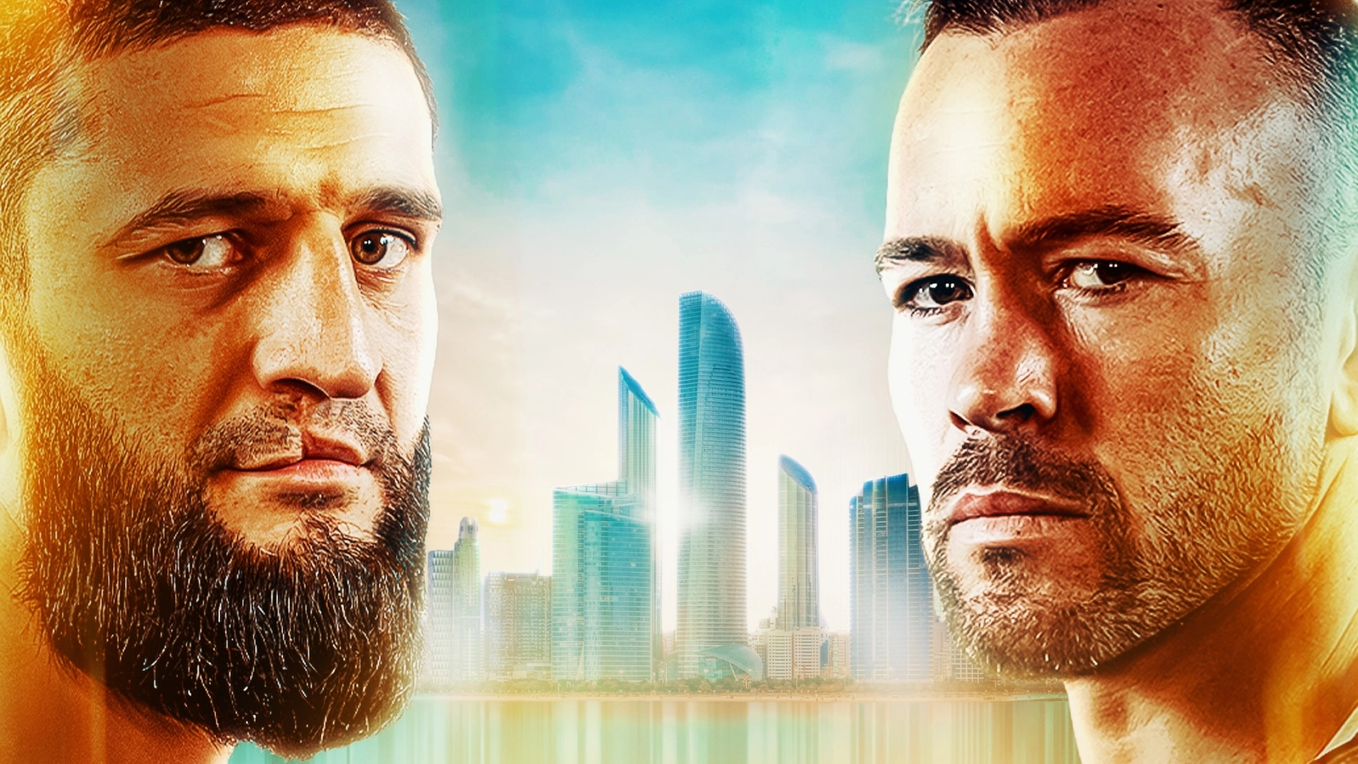 Promotional graphic for the RAF Abu Dhabi matchup between Khamzat Chimaev and Colby Covington.