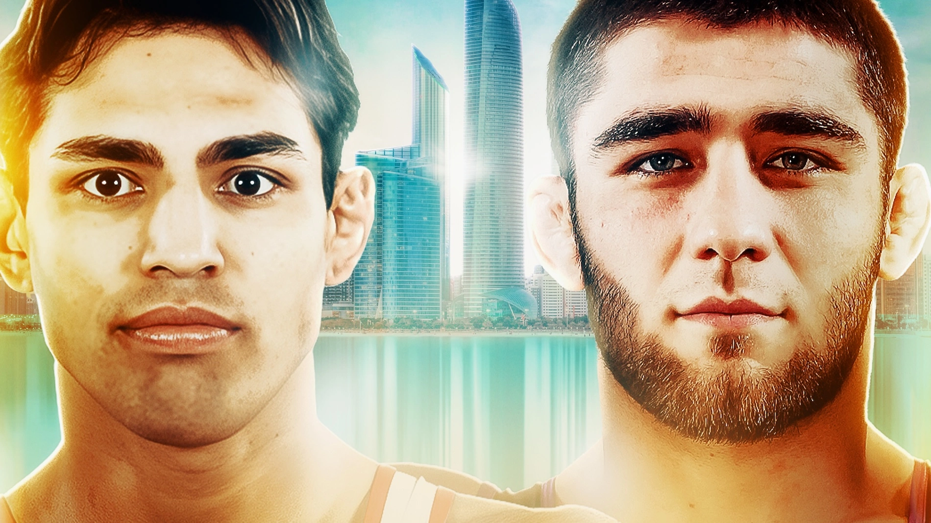 Promotional graphic for the RAF Abu Dhabi matchup between Zahid Valencia and Khidir Saipudinov.