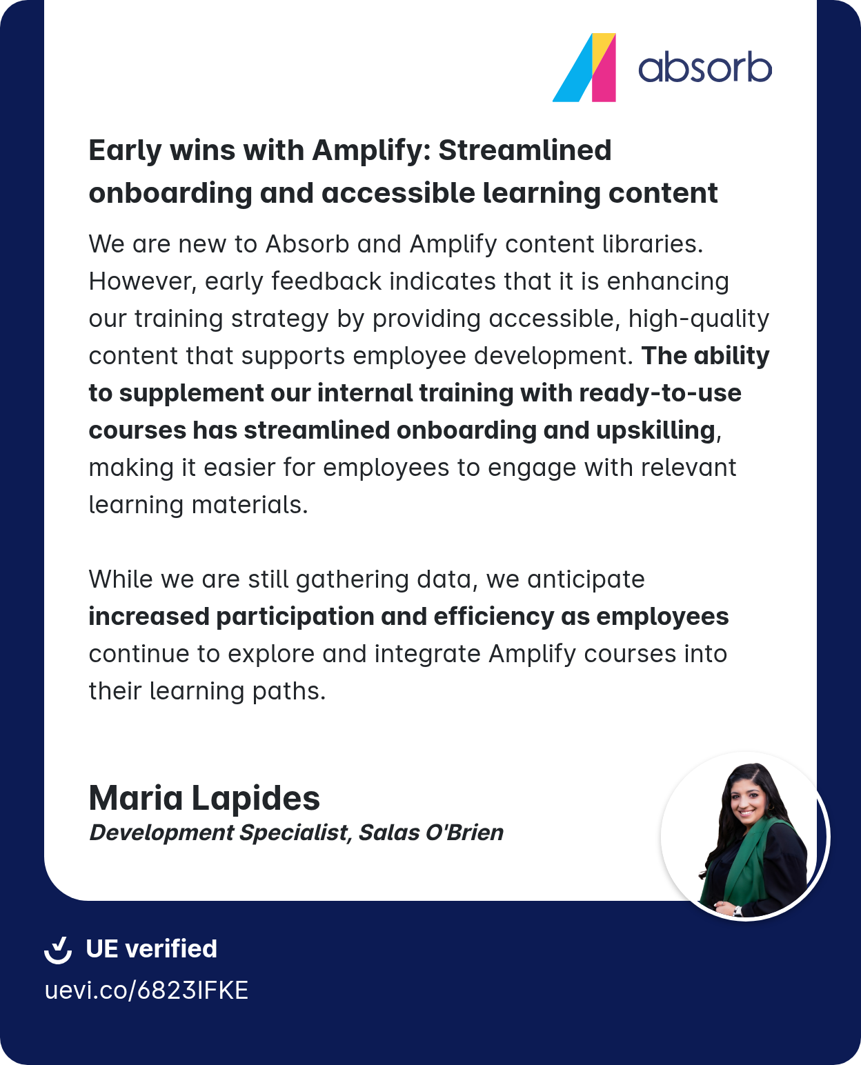 Customer shares how Absorb LMS simplifies streamlined and personalized upskilling for all employees.