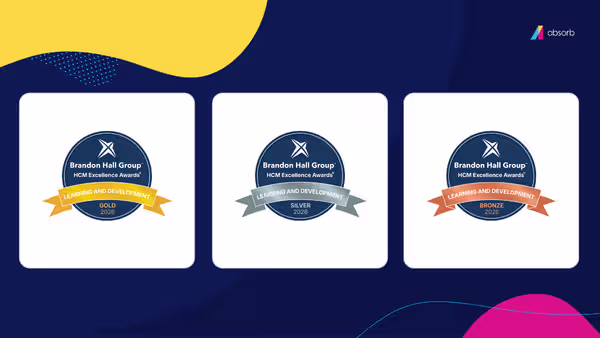Brandon Hall Group HCM Excellence Awards for Learning and Development: Gold 2026, Silver 2026, and Bronze 2026, Absorb logo