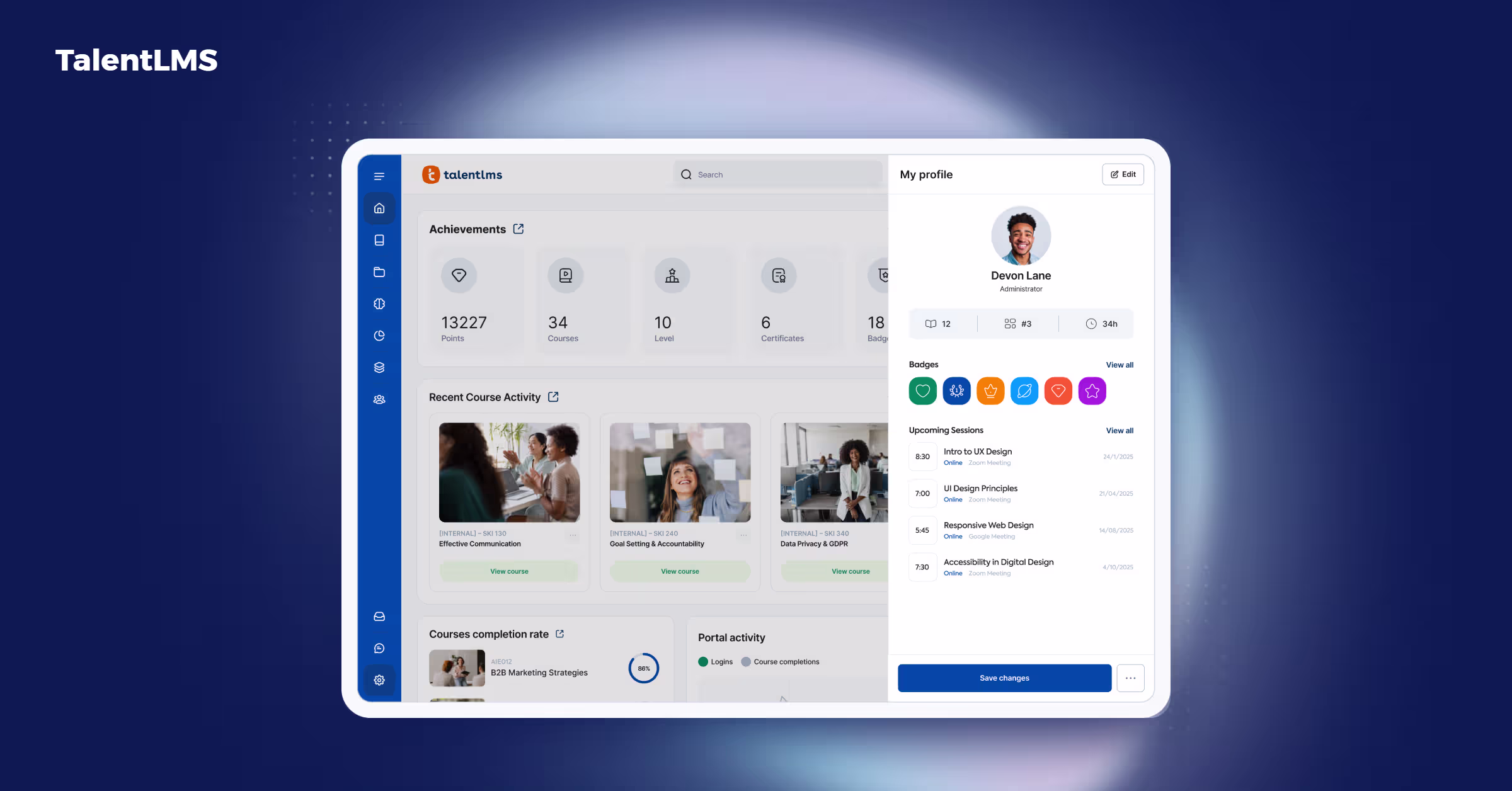 Talent LMS showing a user profile (administrator)