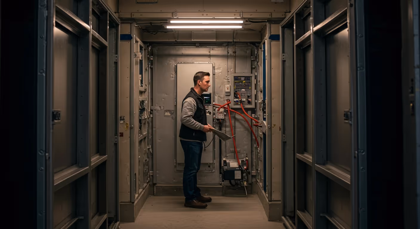 A technician servicing an industrial heating unit.
