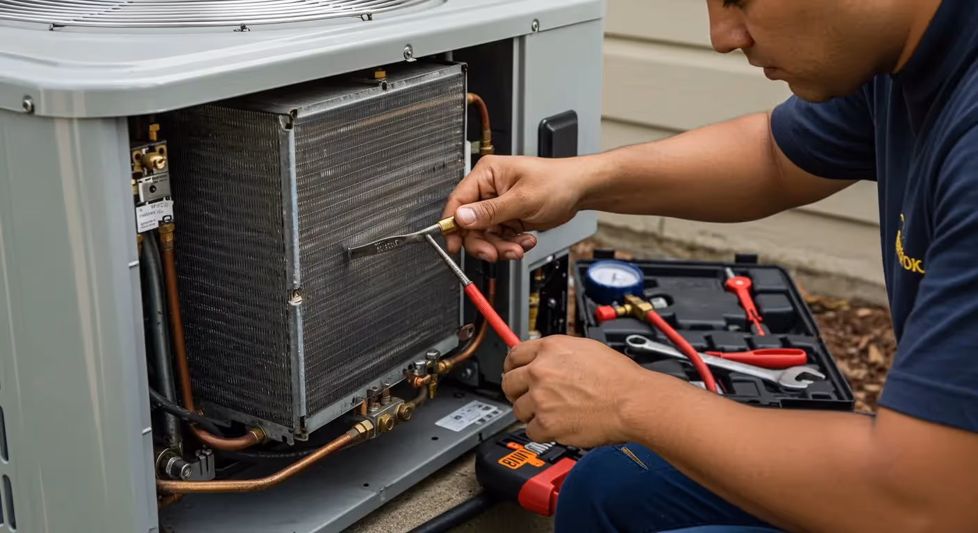A technician repairing an air conditioner.