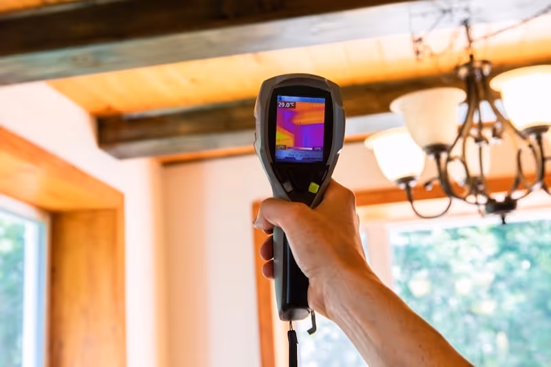 A person using an air quality detector.