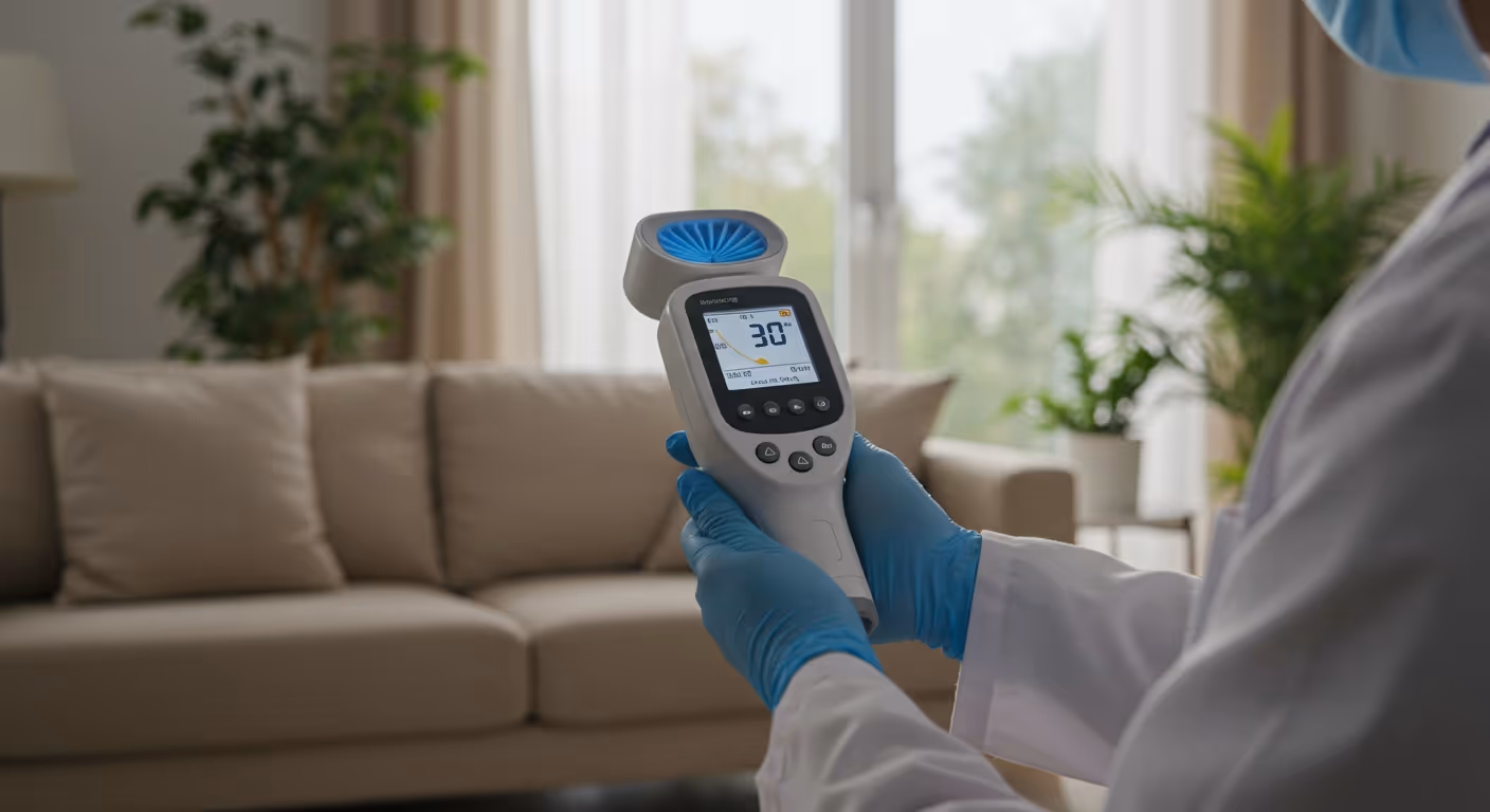 A worker testing indoor air quality.
