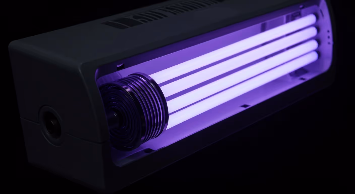 A glowing UV air purification light.