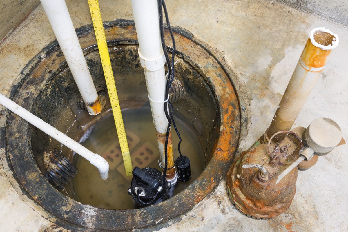 Outdoor sump pump for yard drainage installation to remove standing water