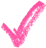 Pink brushstroke checkmark with textured edges on white background.