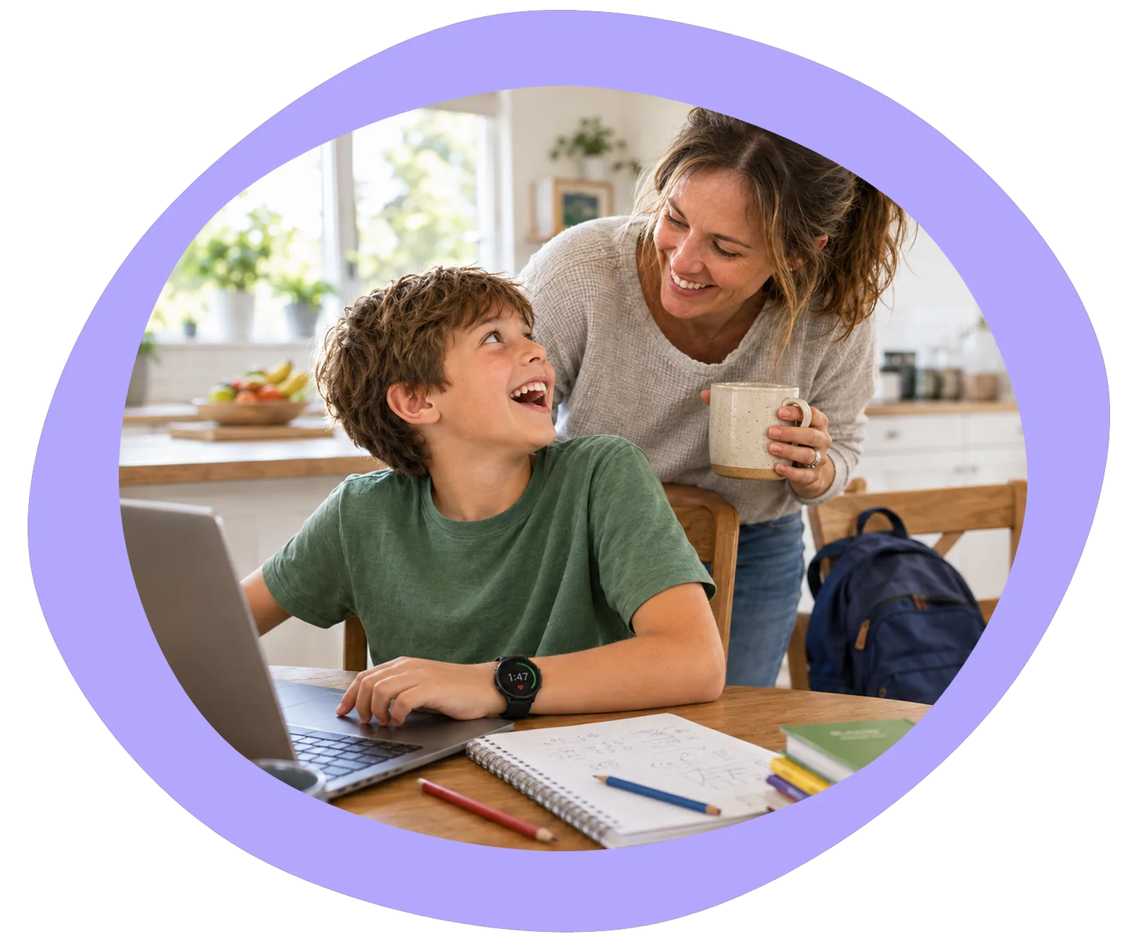 An Arkansas family working through a lesson together at home