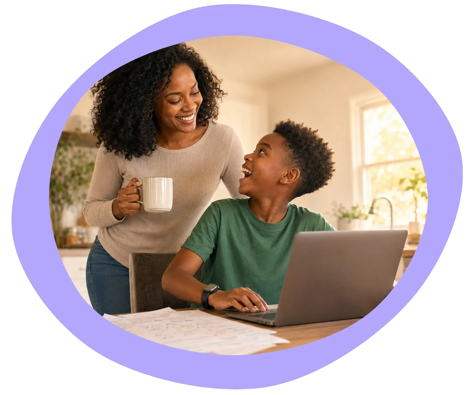An Alabama family working through a lesson together at home