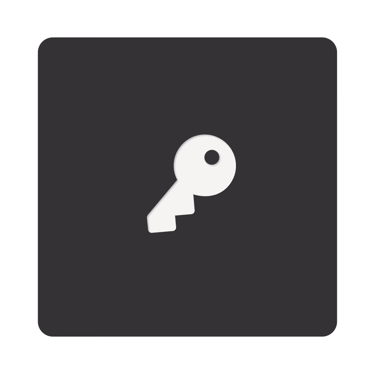 White key icon on a dark gray background.