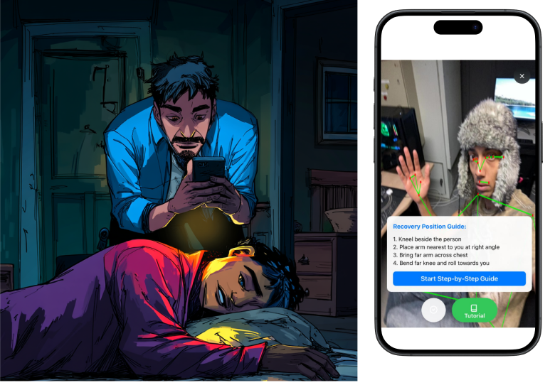 App prompts and guides recovery position