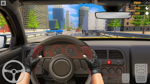 City Car Driving gameplay of a person driving a car, view from behind the wheel