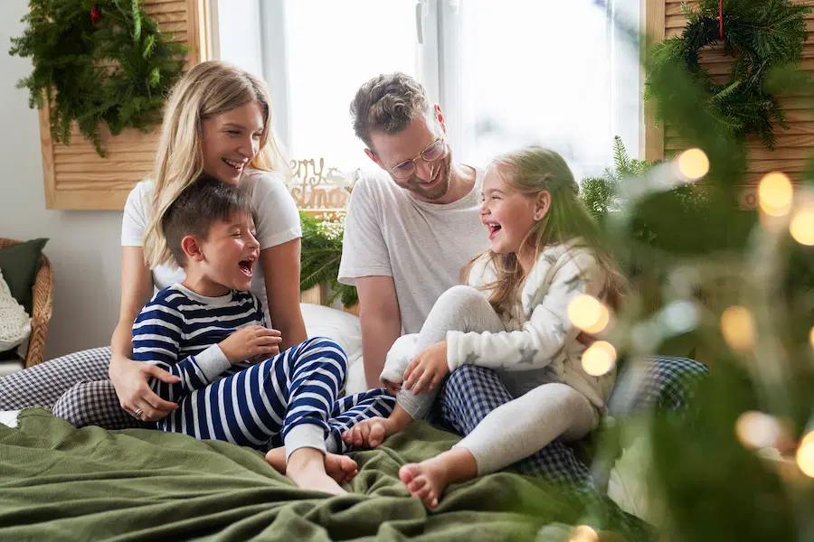 family spending christmas morning together