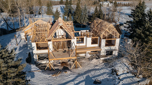 This image depicts an aerial view of a residence construction site utilizing SuperForm’s ICF blocks.