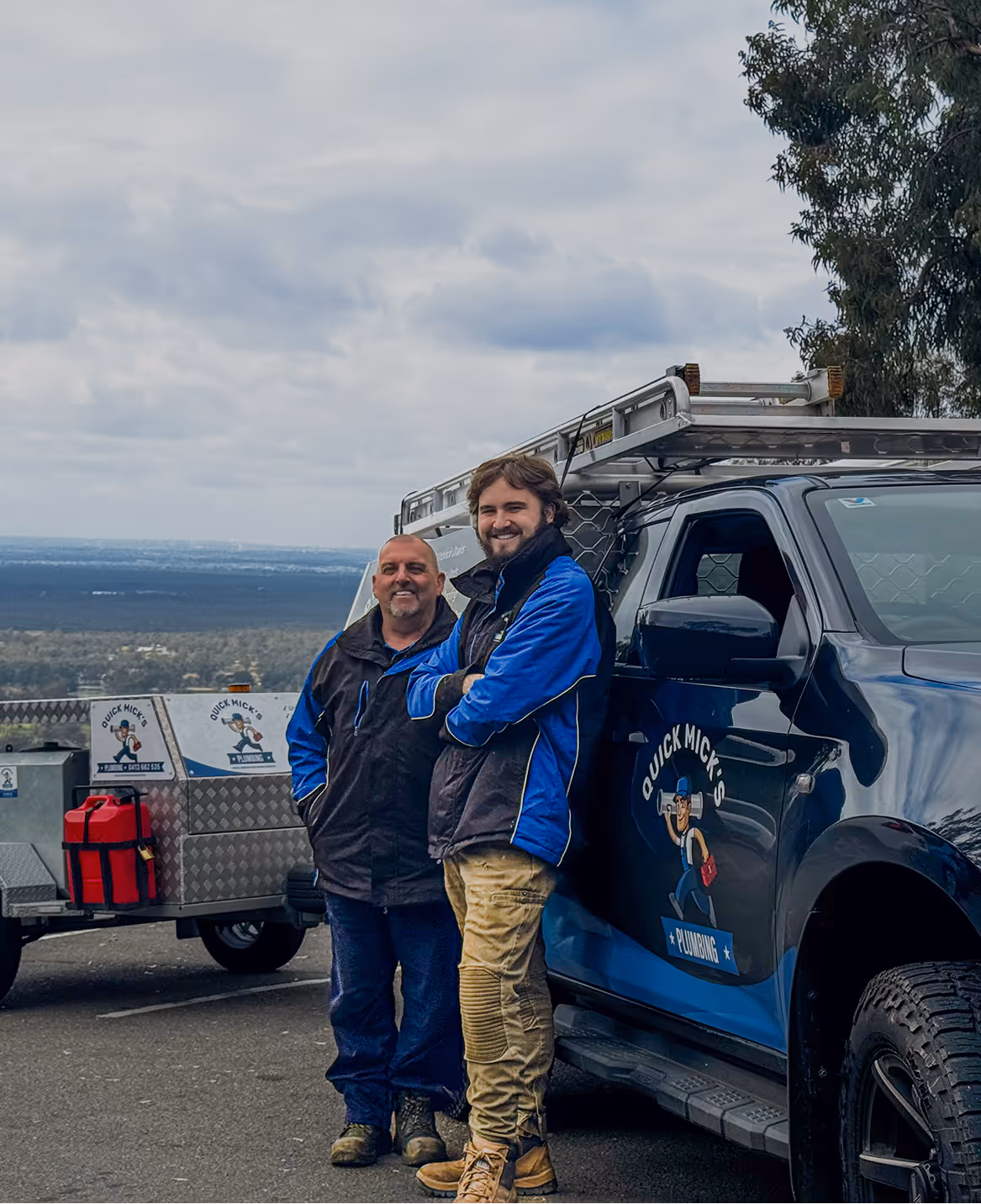 Father and son plumbing team in Springwood delivering fair quotes, tidy workmanship, and trusted local service.