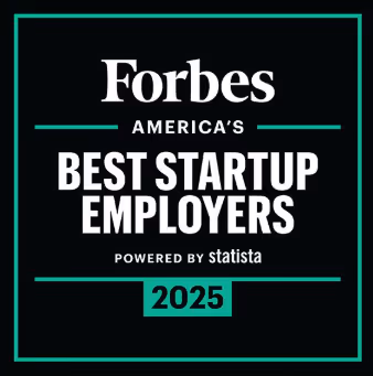 Logotipo da Forbes América destacando os melhores empregadores de startups em 2025, powered by Statista.