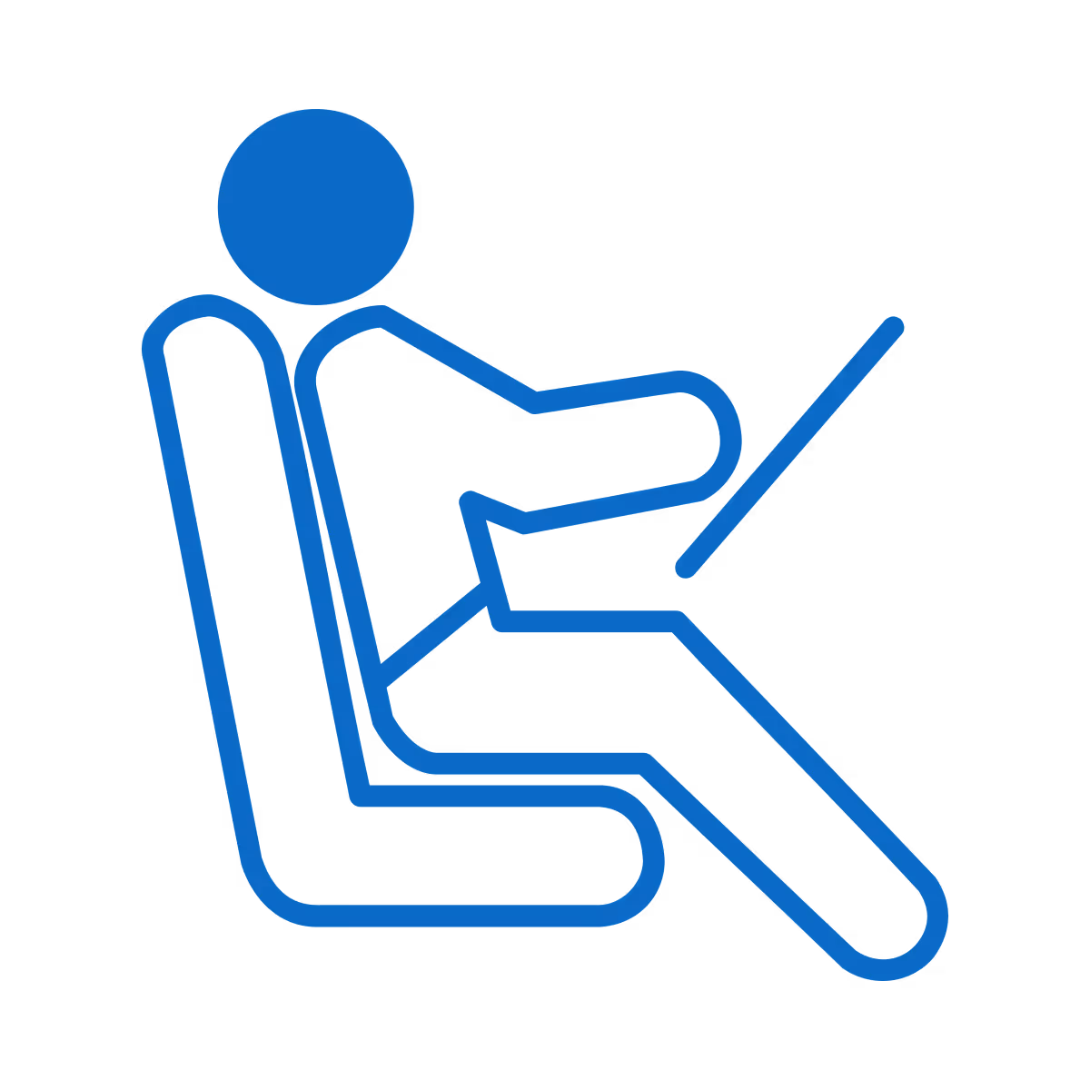 Ícone azul de uma pessoa sentada dirigindo um veículo.