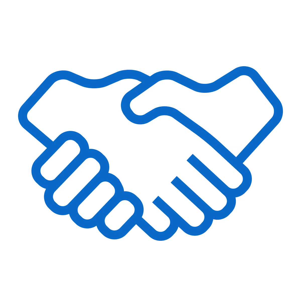 Ícone de aperto de mãos em linha azul simbolizando parceria.