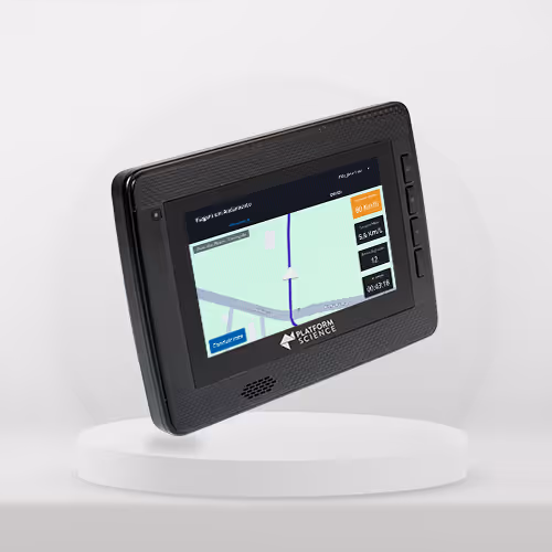 Dispositivo GPS de navegação off-road exibindo rota em tela digital colorida.