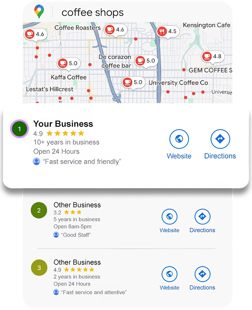 Businesses with top 3 rankings on the Google Maps 3-pack.