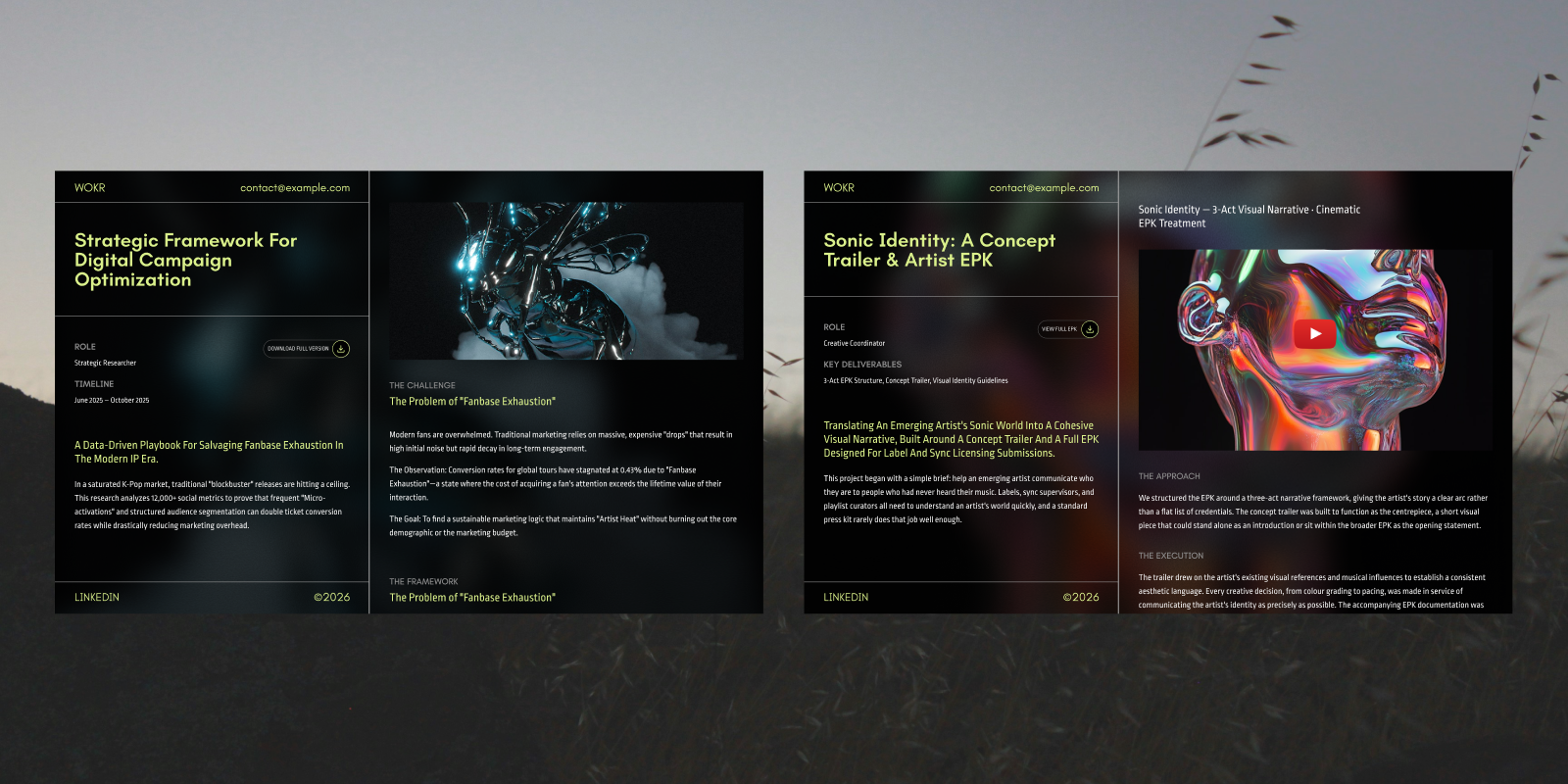 Portfolio case study page templates showing text and video formats in Webflow