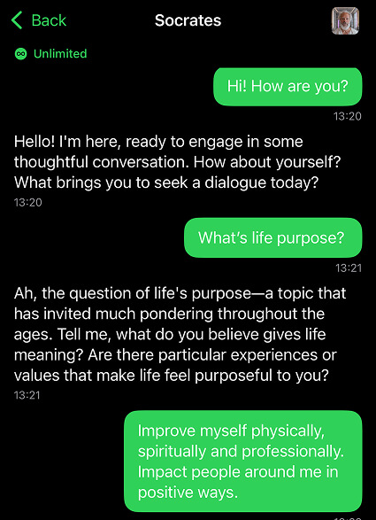 Chat between AI character and user on Zadrz App