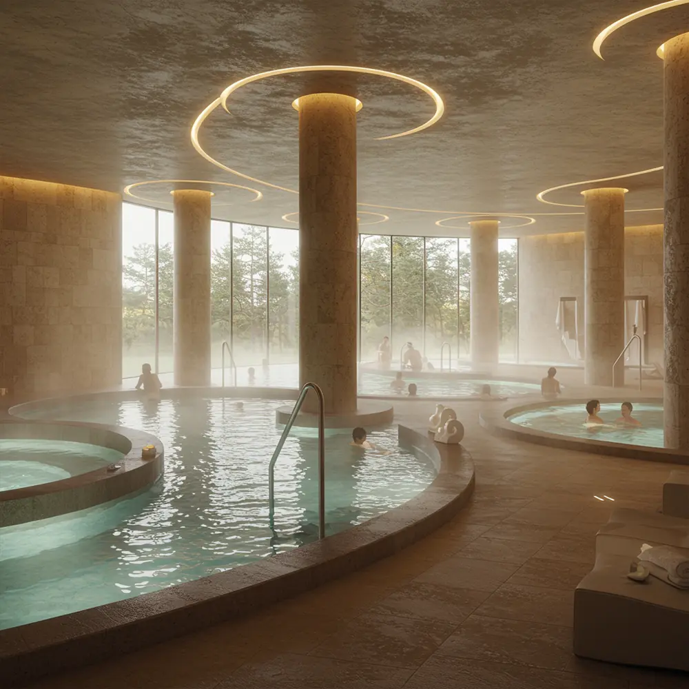 ModernerWellness-Tempel. Wsserbecken mit Menschen