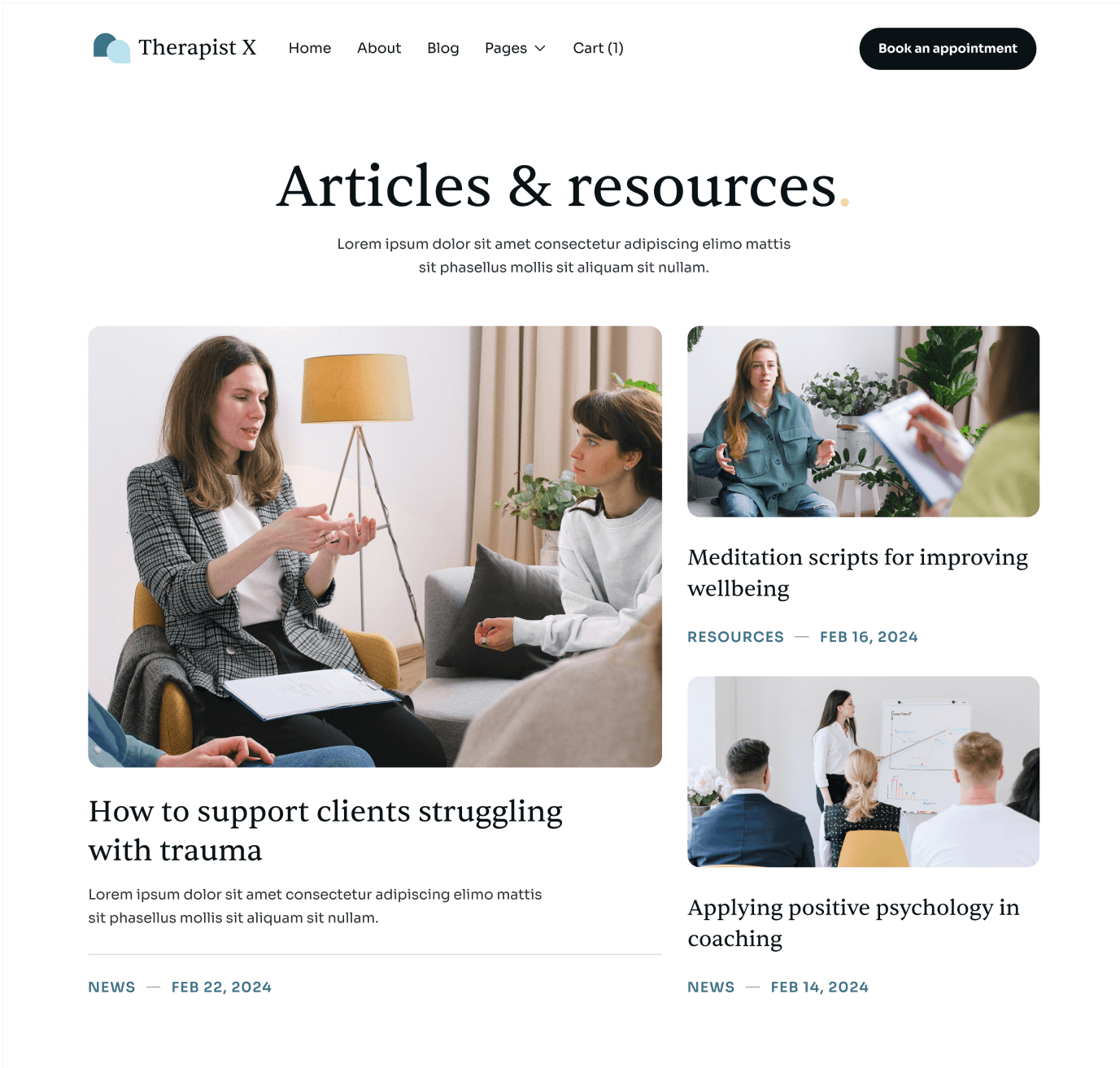 Therapist X - Blog V1 Top Page - Therapy Webflow Template