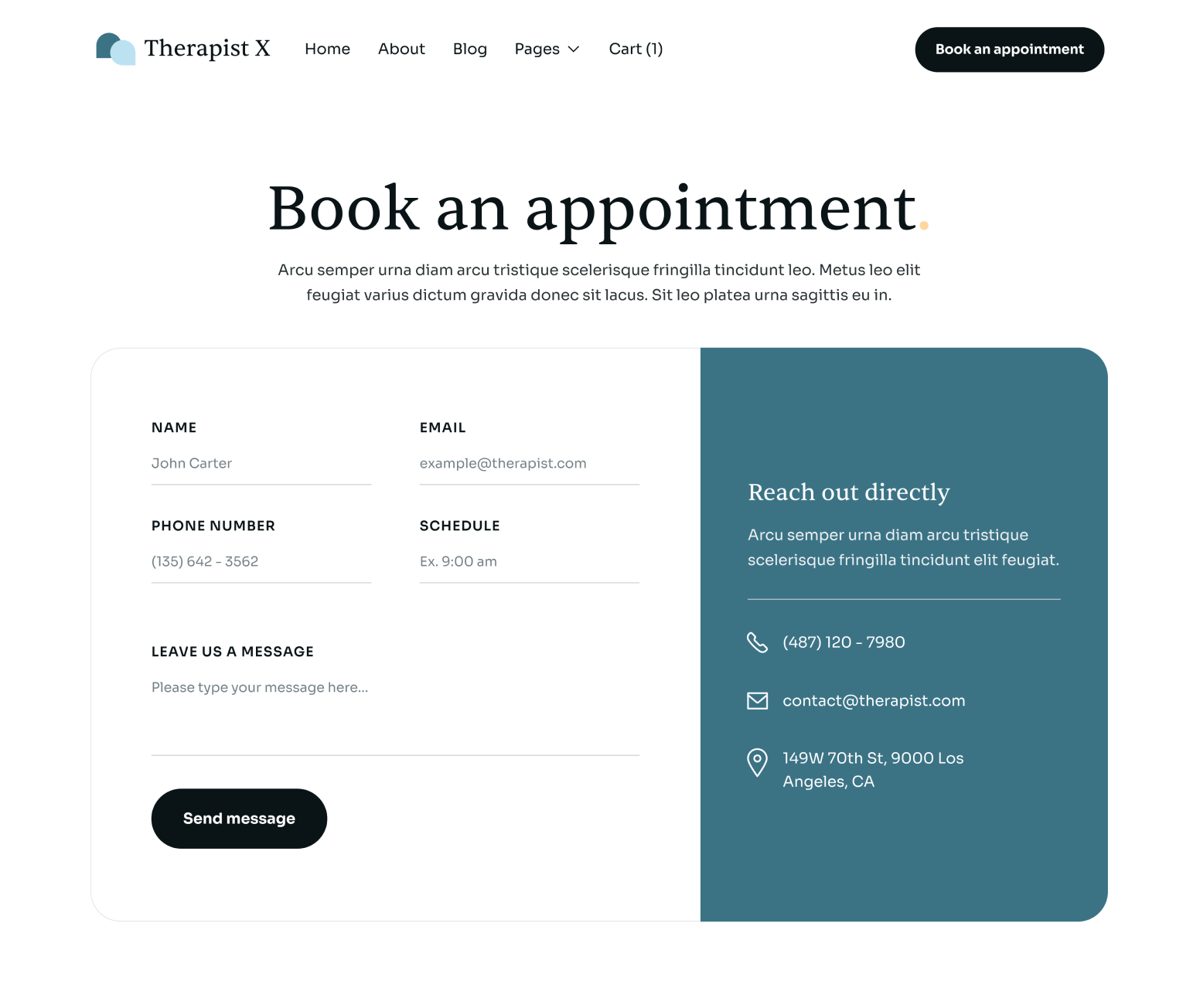Therapist X - Contact V1 Main Page - Therapy Webflow Template