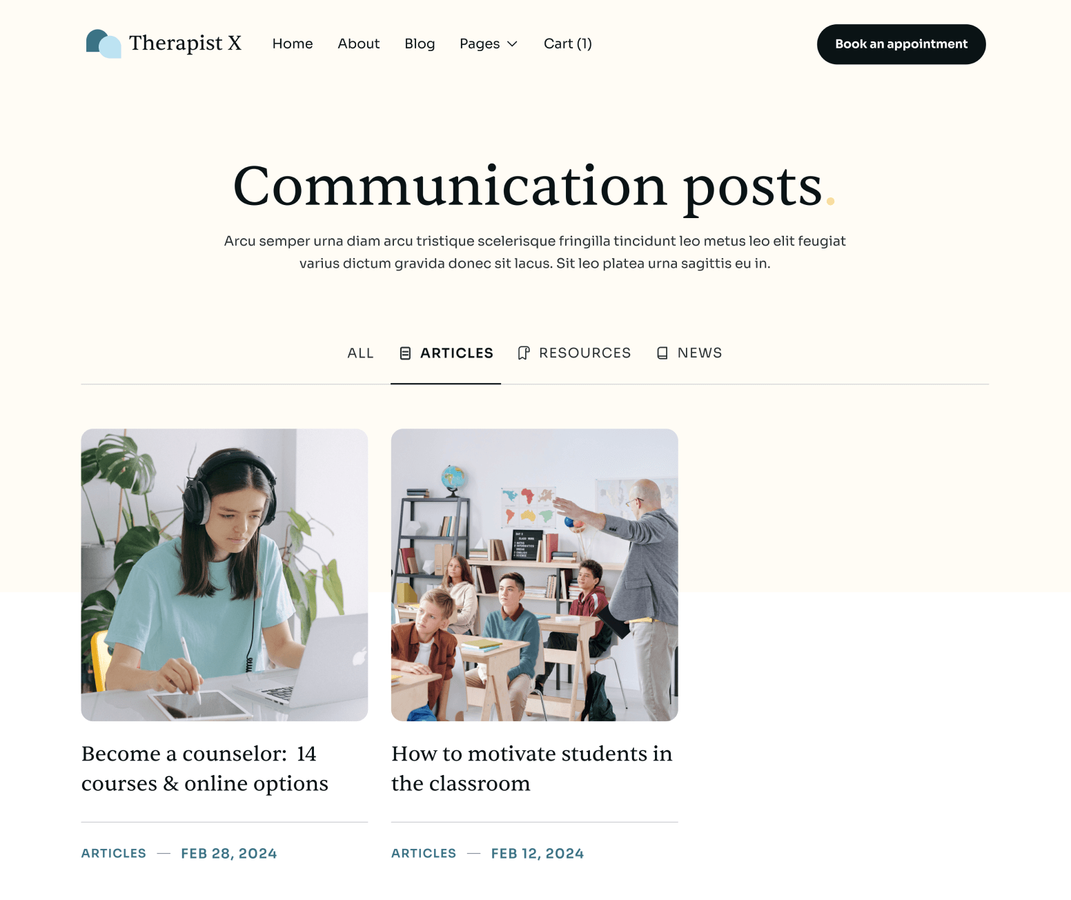 Therapist X - Blog Category Main Page - Therapy Webflow Template