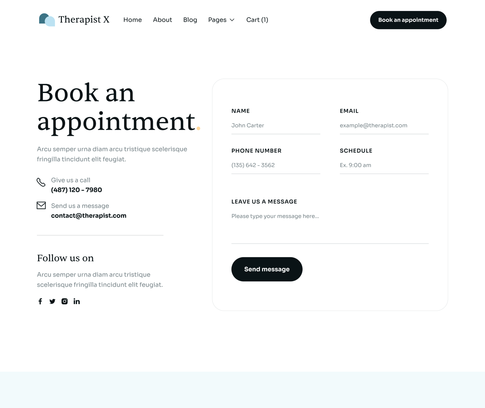 Therapist X - Contact V2 Main Page - Therapy Webflow Template