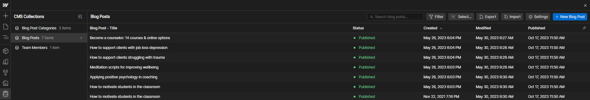 CMS Collection - Therapist X Webflow Template