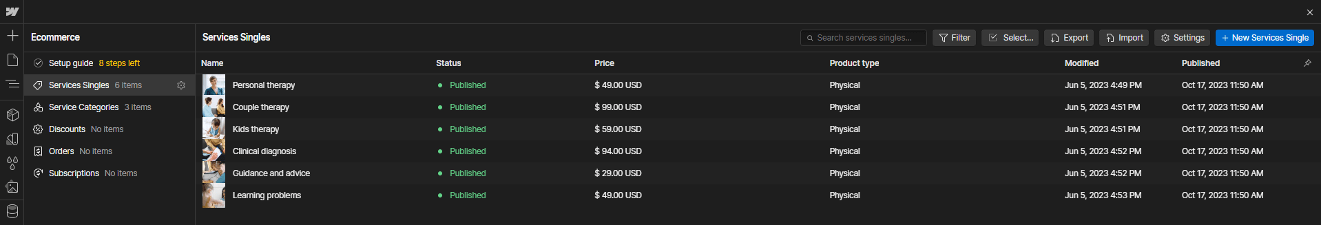 Ecommerce Collection - Therapist X Webflow Template