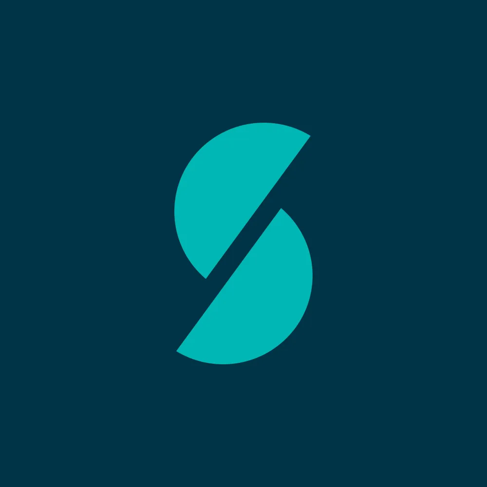 Stylized teal letter S split diagonally on a dark blue background.