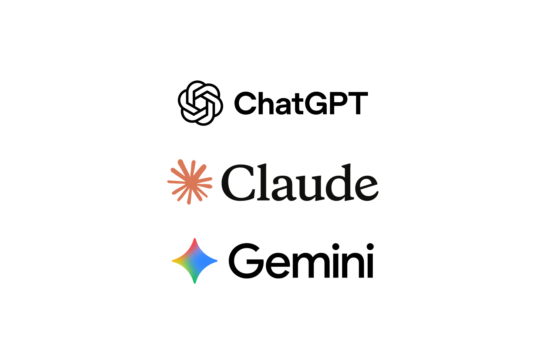 ChatGPT, Claude, and Gemini logos