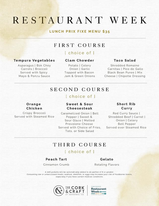 Cork & Craft Restaurant Week menu