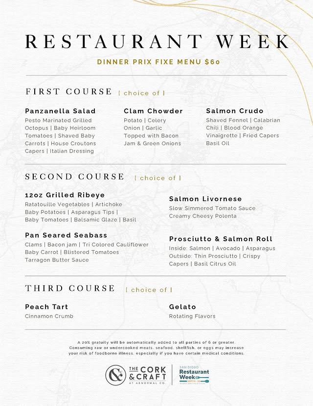 Cork & Craft Restaurant Week menu
