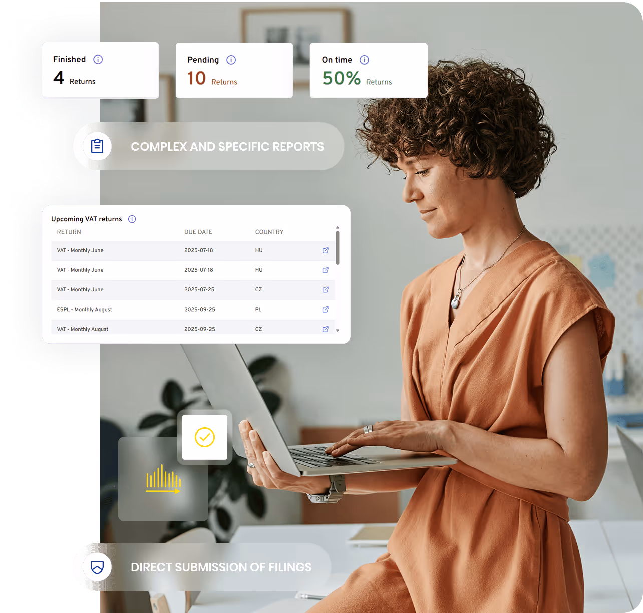 woman working and some tags on the top of the image