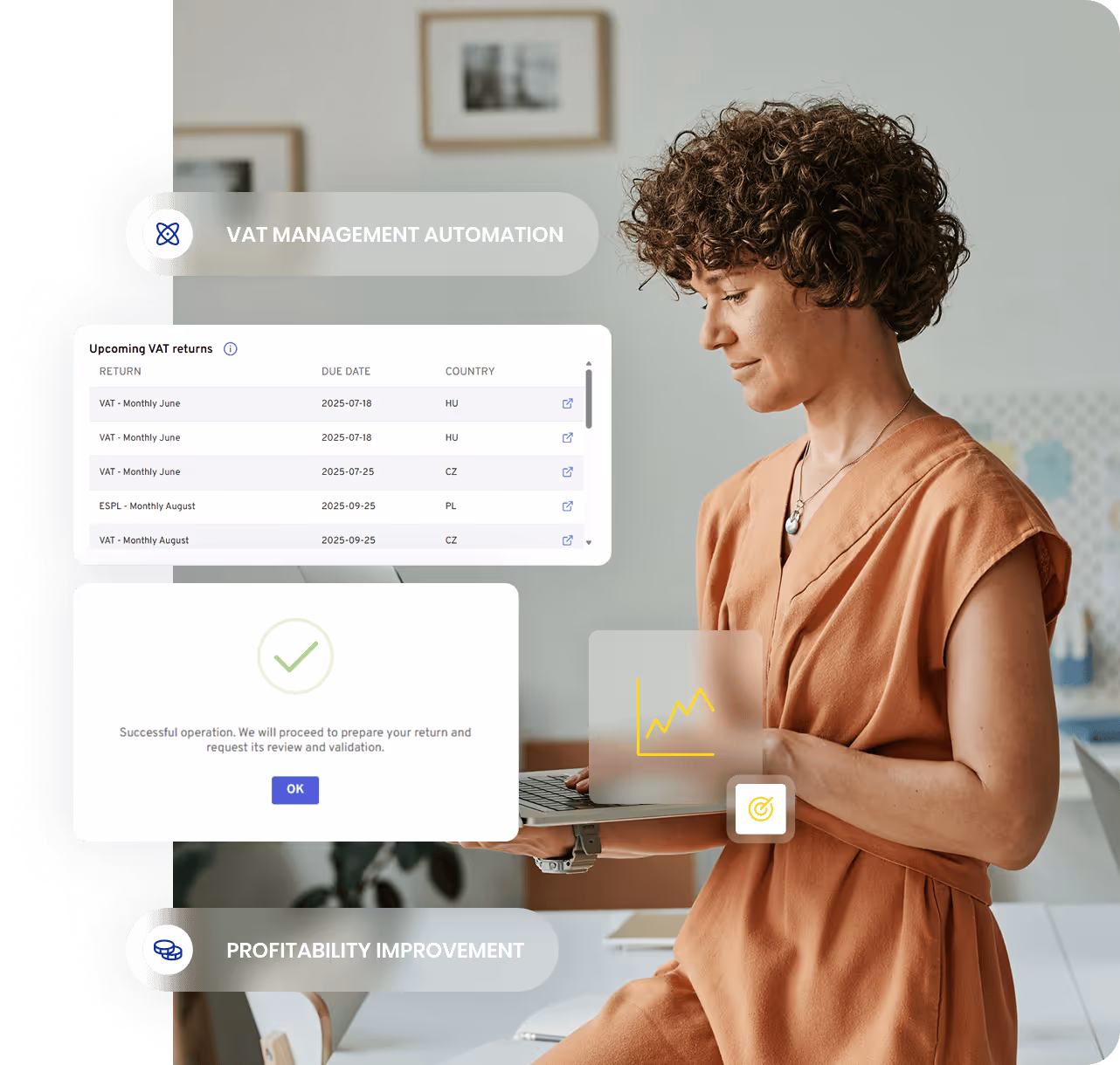 woman working and some tags on the top of the image