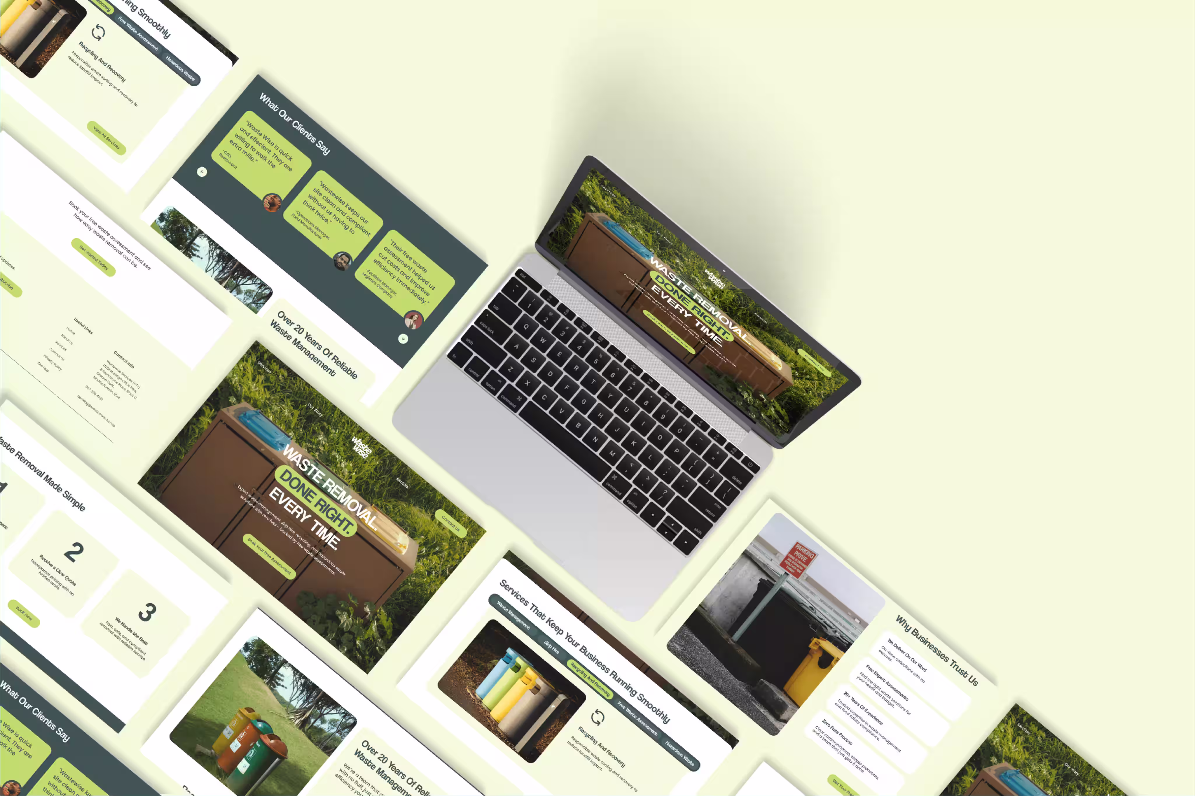 a laptop with the Wastewise website displayed next to pages of the website displayed next to it