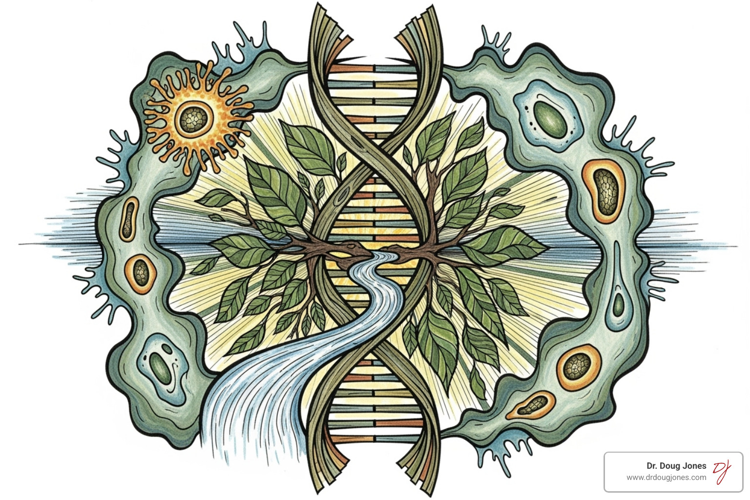Diagram depicting the interplay between genetics, environment, and the immune system - allergy root cause