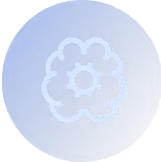 White flower icon on a blue circular button.