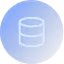 Blue circular icon with a white database symbol consisting of three stacked disks.