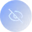 Blue circular icon with an eye symbol crossed out, indicating hidden or invisible.
