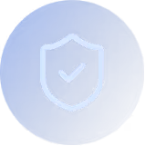 Blue circular icon with a white shield and checkmark symbol representing security or protection.