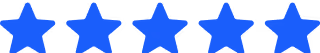 Five blue stars in a horizontal row on a transparent background.