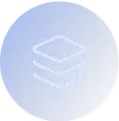White layered stack icon on a blue circular background.
